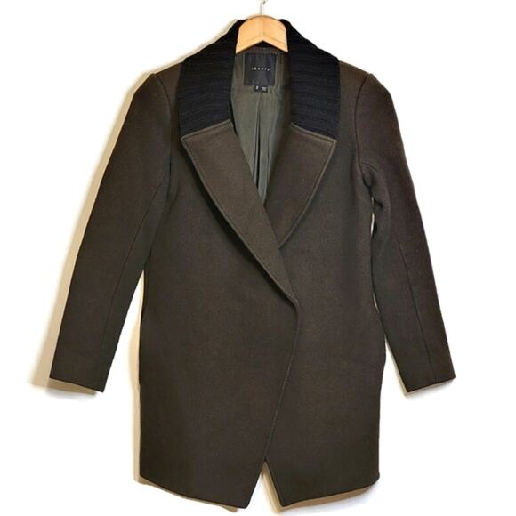 Theory Wool Cashmere Mid Length Single Breasted Green Jacket Coat Size S - Picture 1 of 12